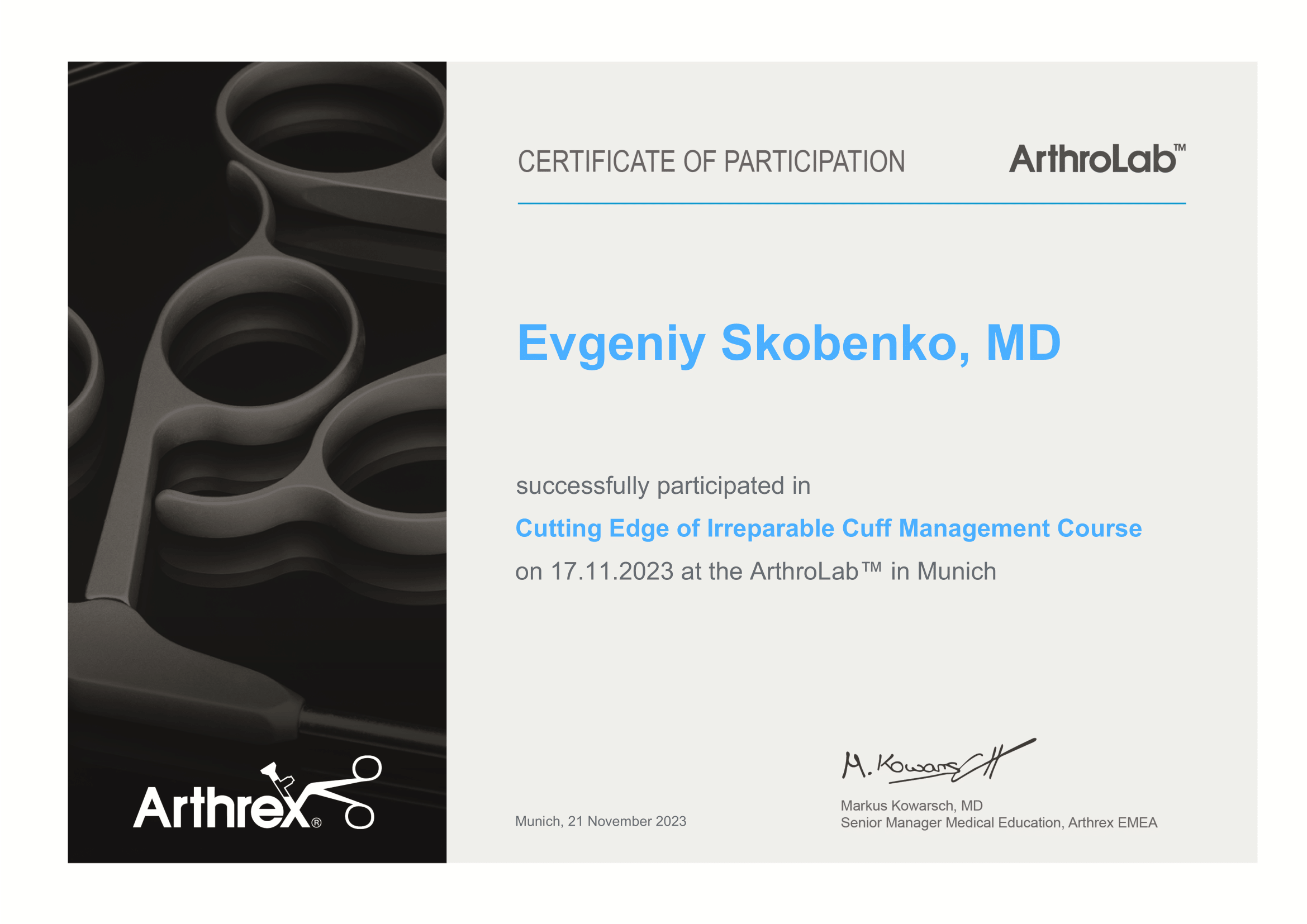 Certificate ArthroLab EN-1